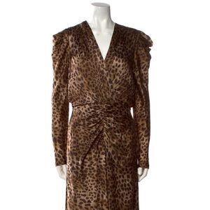 Jonathan Simkhai Maisie Leopard Print Long Sleeve Silk Dress NWT🔥